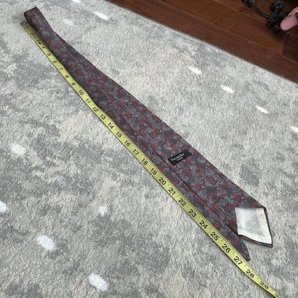 Christian Dior Mens Red Gray Paisley Abstract Neck Tie Business Career Office - Picture 5 of 9